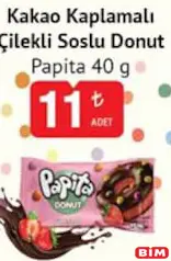 PAPİTA KAKAO KAPLAMALI ÇİLEKLİ SOSLU DONUT 40 G fiyat ve kampanya bilgisi